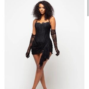 Black mini dress with gloves